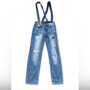 NWOT Machine Blue Distressed Women Jeans Overalls